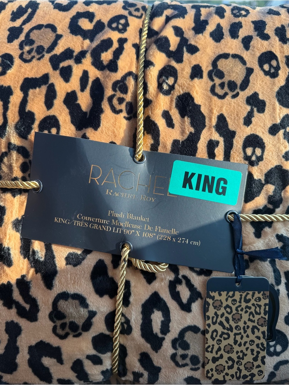 RACHEL Rachel Roy Leopard Print Plush Blanket - Tan/Black